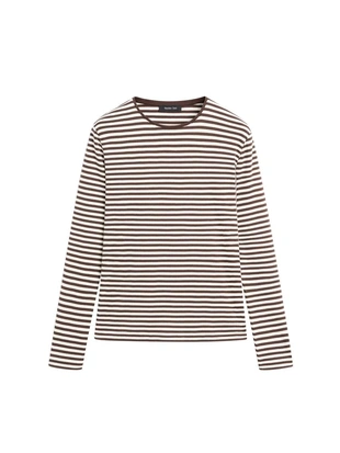 Футболка с длинным рукавом в полоску с контрастной отделкой- Заказать в России