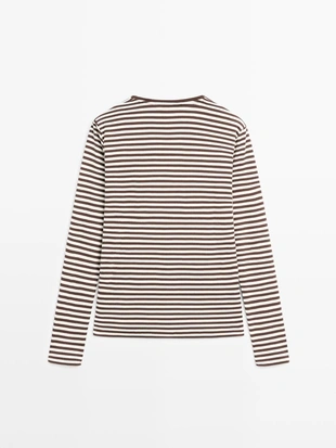 Футболка с длинным рукавом в полоску с контрастной отделкой- Заказать в России