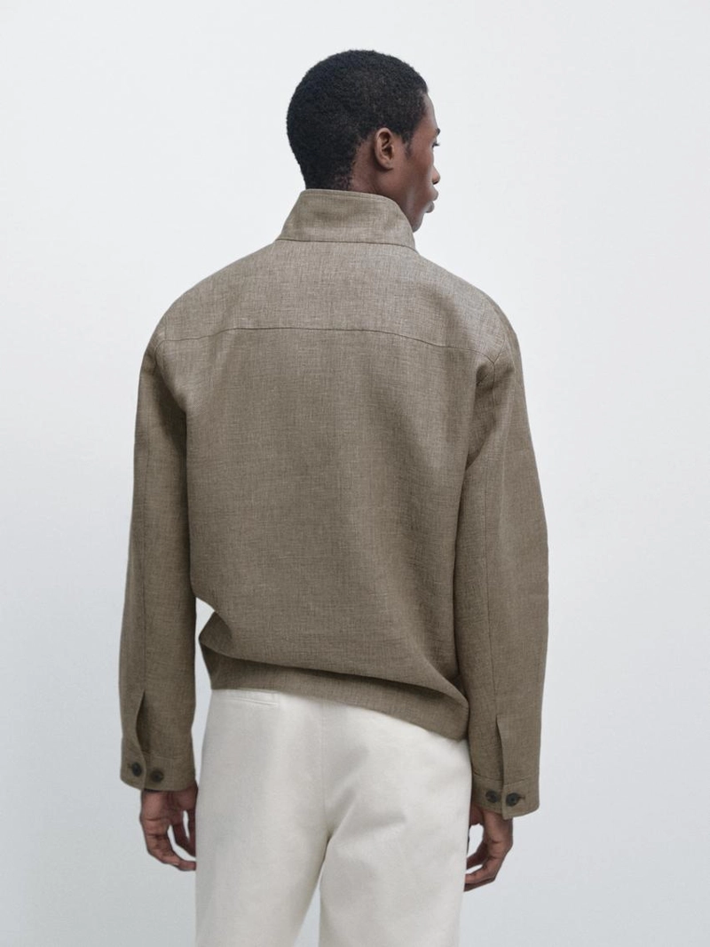 Куртка-бомбер из смесового льна с деталями воротника
