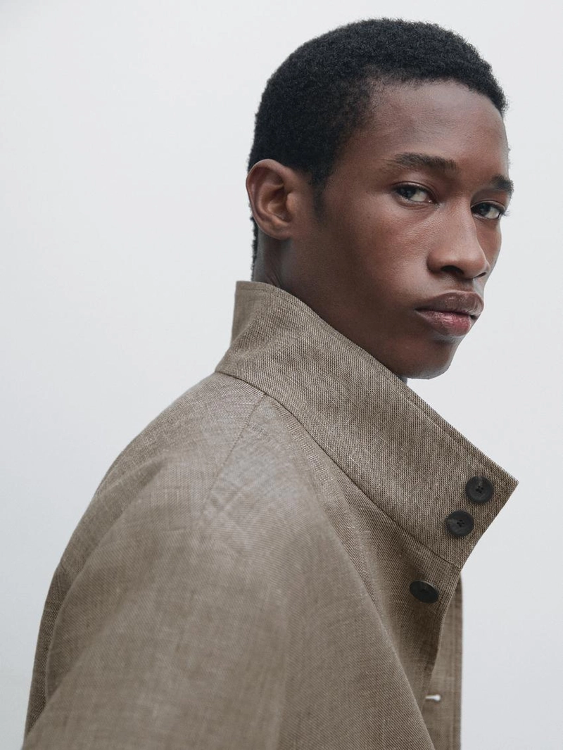 Куртка-бомбер из смесового льна с деталями воротника