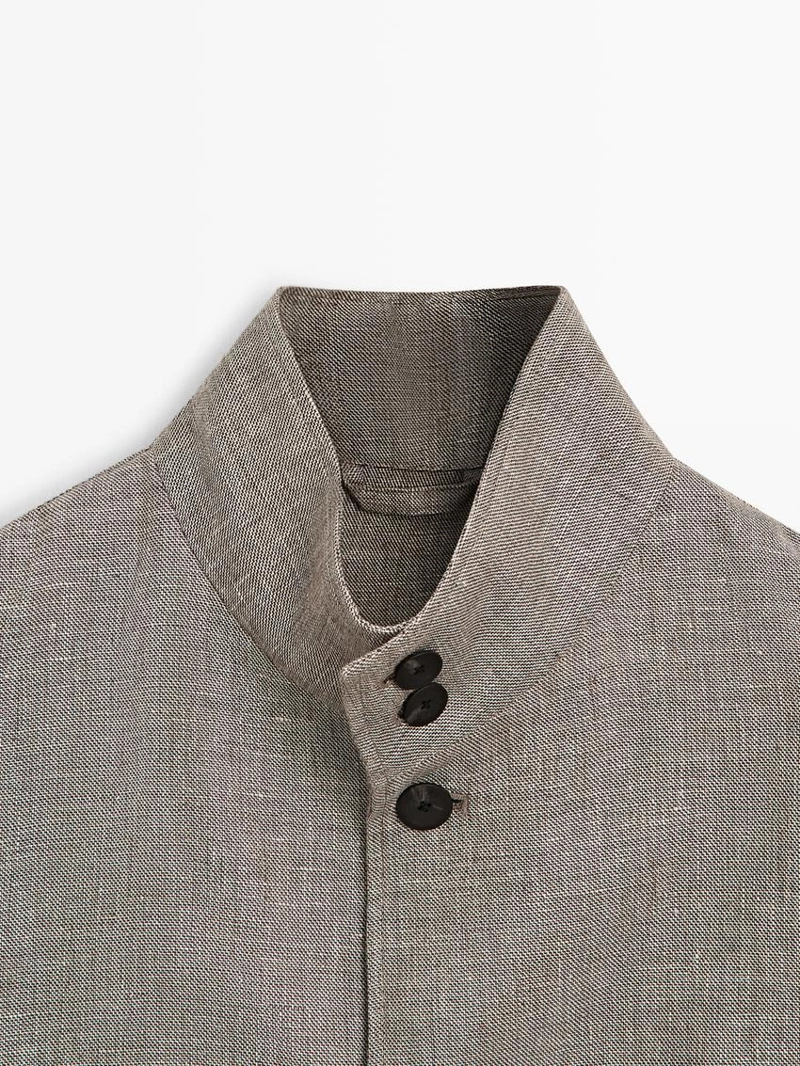 Куртка-бомбер из смесового льна с деталями воротника