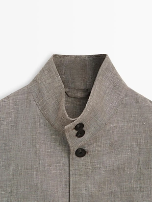 Куртка-бомбер из смесового льна с деталями воротника- Заказать в России