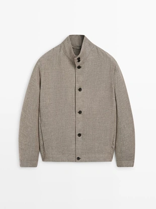 Куртка-бомбер из смесового льна с деталями воротника- Заказать в России