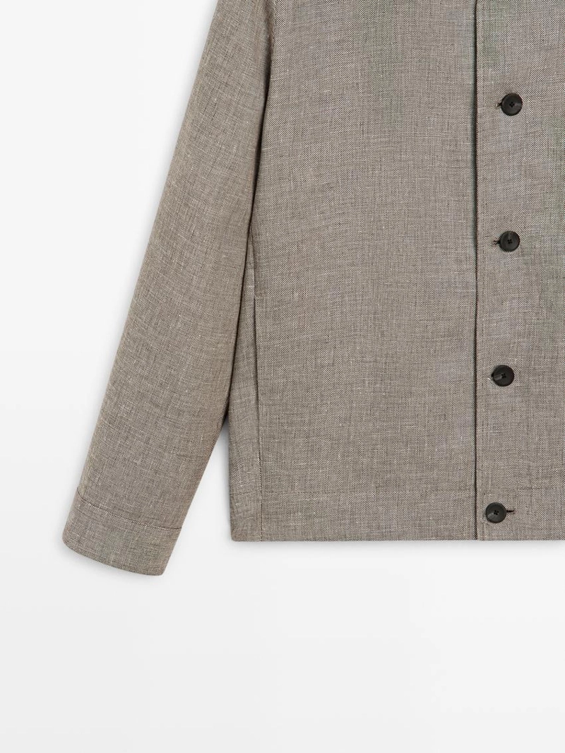 Куртка-бомбер из смесового льна с деталями воротника