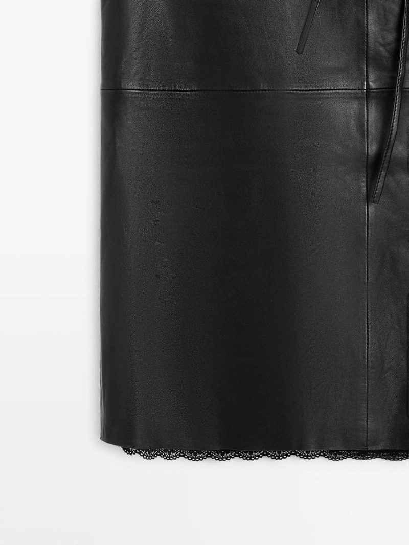 Юбка миди из натуральной кожи наппа