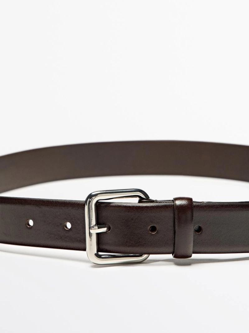 Кожанный ремень с квадратной пряжкой