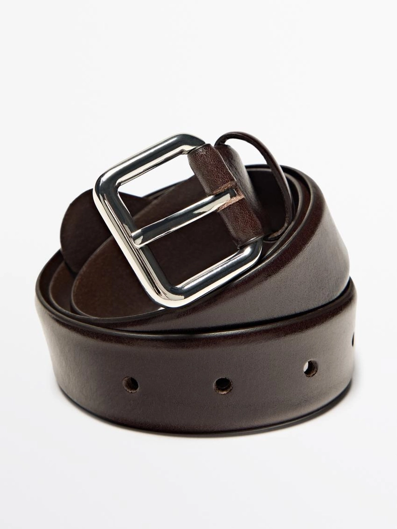 Кожанный ремень с квадратной пряжкой