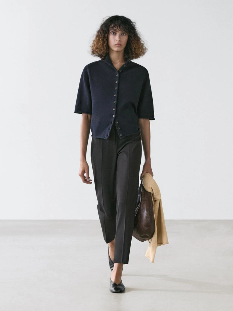 Кардиган из смесового трикотажа с короткими рукавами до локтя