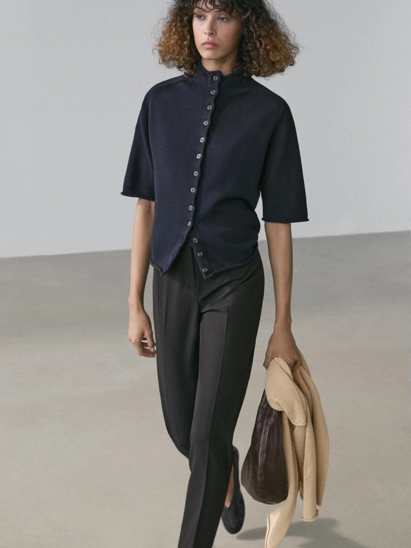 Кардиган из смесового трикотажа с короткими рукавами до локтя