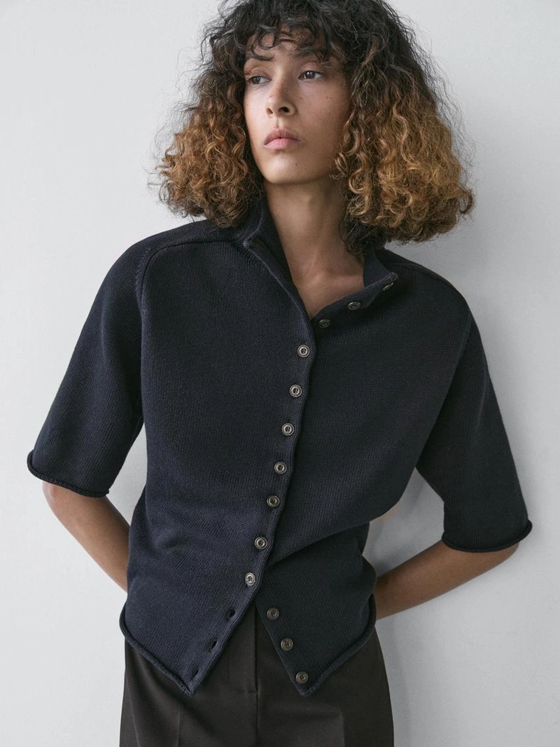 Кардиган из смесового трикотажа с короткими рукавами до локтя