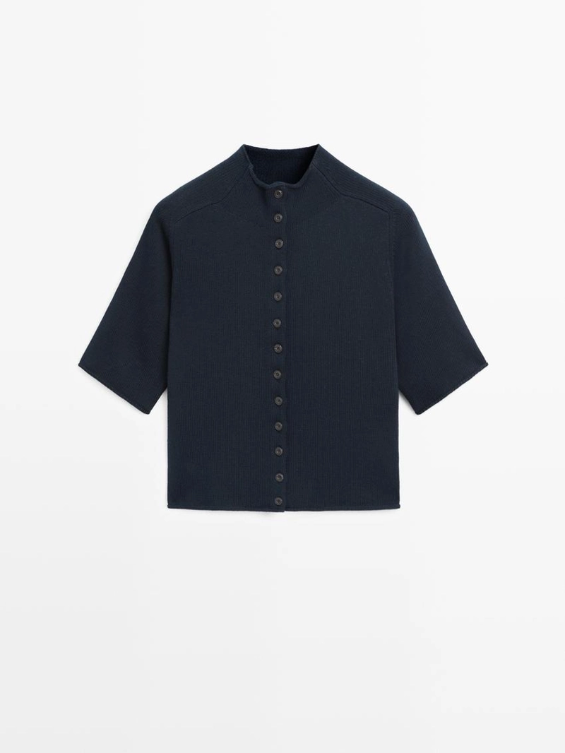 Кардиган из смесового трикотажа с короткими рукавами до локтя