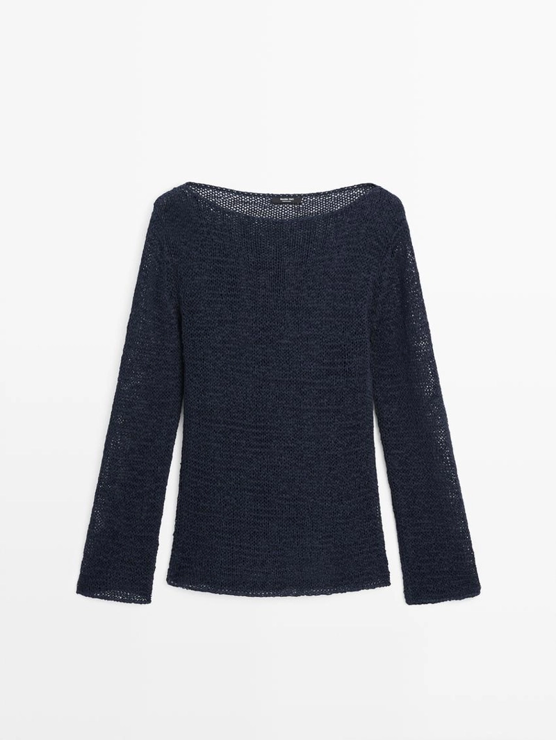 Вязанный свитер из хлопкового смесового волокна с лодочным вырезом