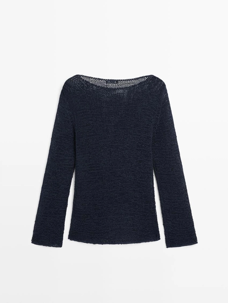 Вязанный свитер из хлопкового смесового волокна с лодочным вырезом