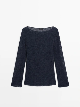 Купить Massimo Dutti Вязанный свитер из хлопкового смесового волокна с лодочным вырезом