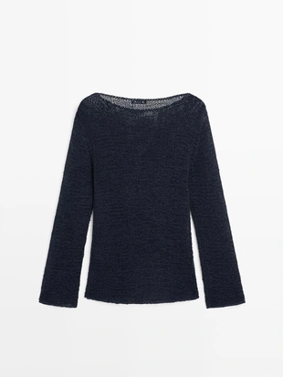 Вязанный свитер из хлопкового смесового волокна с лодочным вырезом- Заказать в России