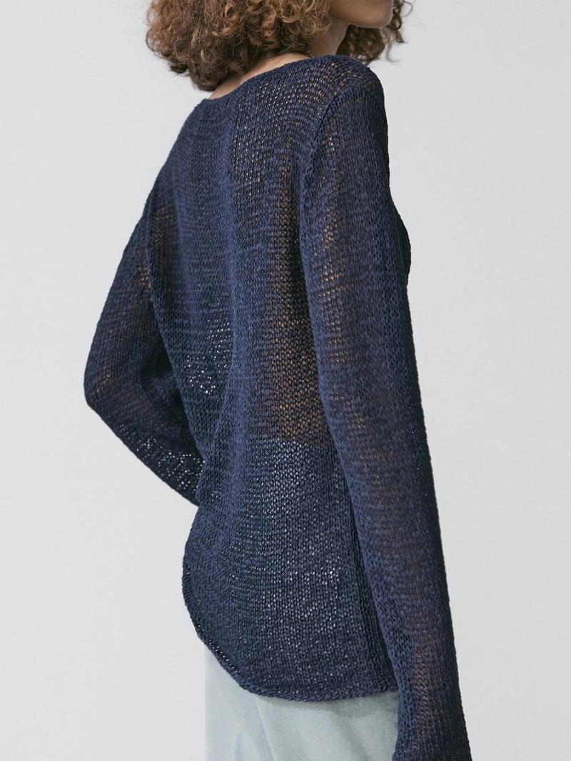 Вязанный свитер из хлопкового смесового волокна с лодочным вырезом