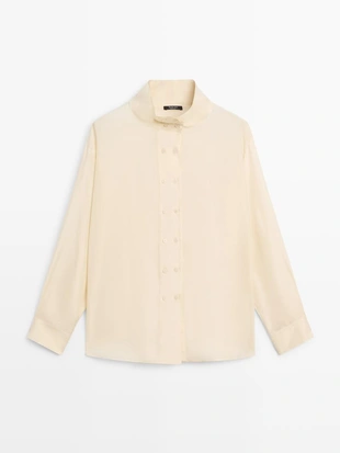 Блузка из шелка с деталями на пуговицах- Заказать в России