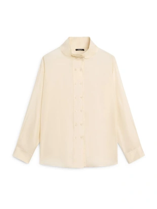 Блузка из шелка с деталями на пуговицах- Заказать в России