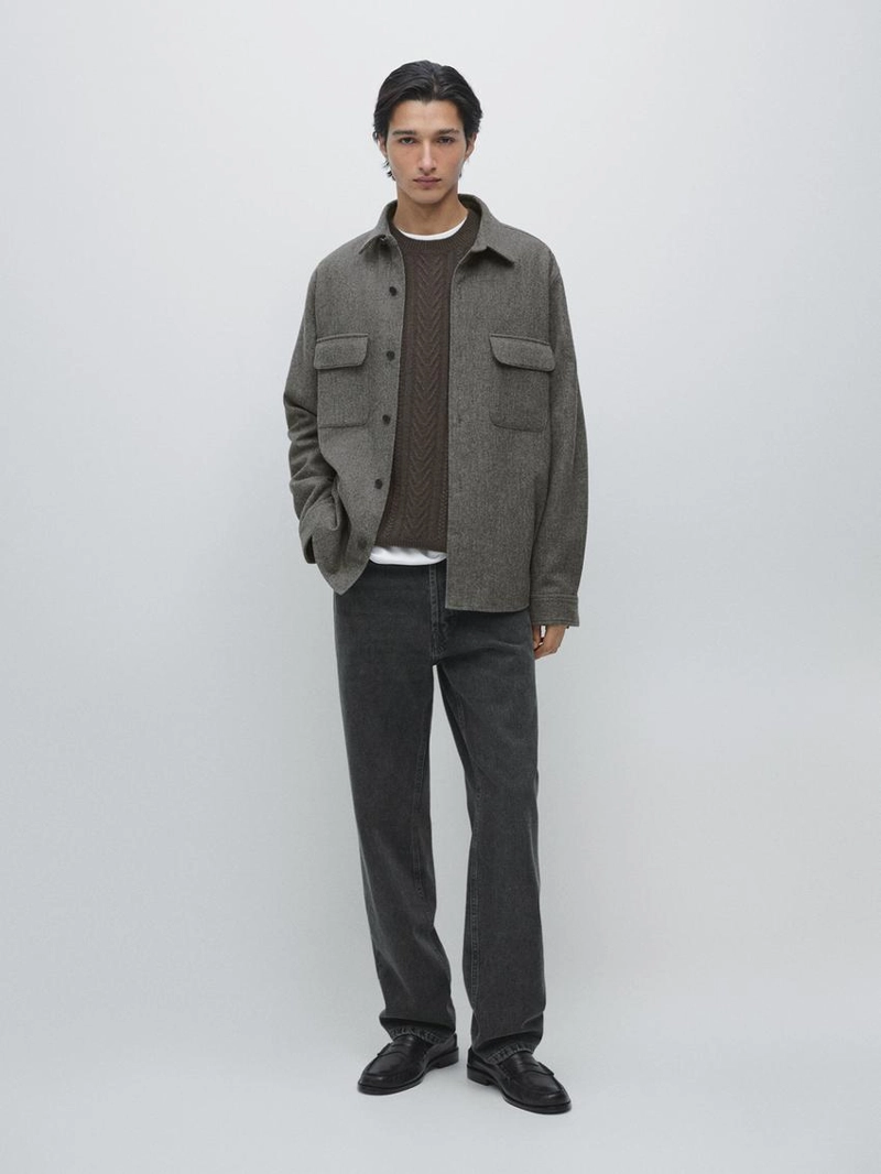 Рубашка-ковер из шерстяной смеси с карманами