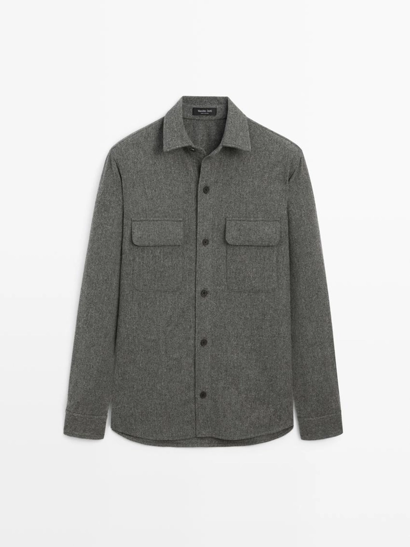 Рубашка-ковер из шерстяной смеси с карманами