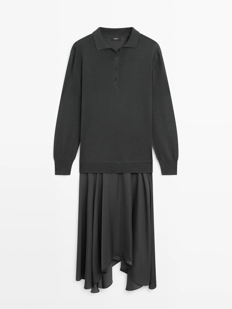 Платье-поло с контрастным вязаным верхом