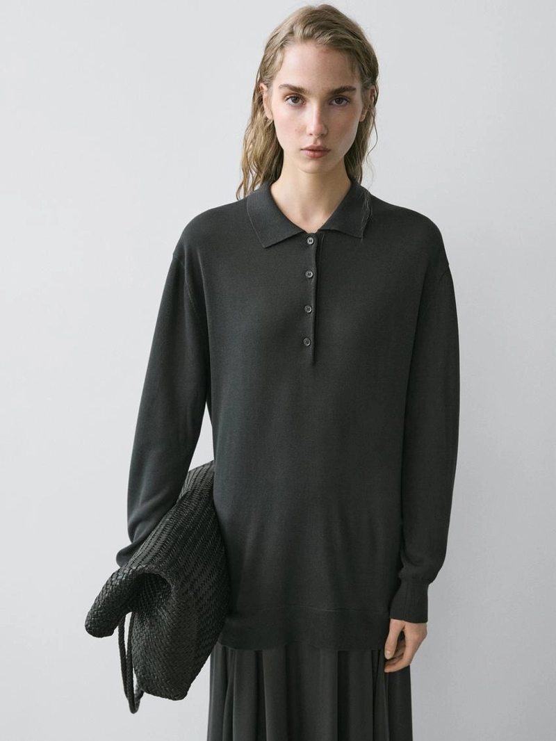 Платье-поло с контрастным вязаным верхом