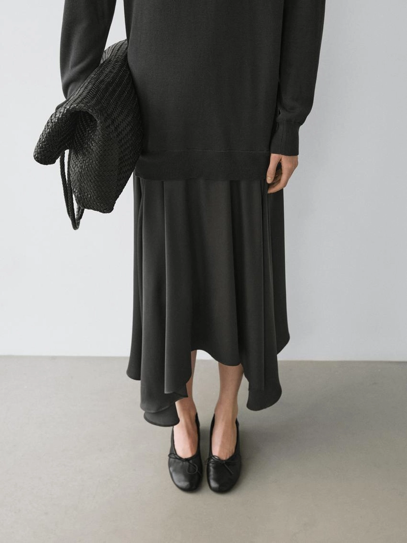 Платье-поло с контрастным вязаным верхом