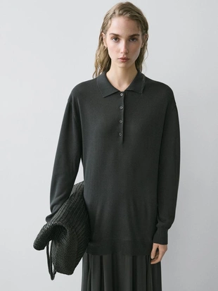 Платье-поло с контрастным вязаным верхом- Заказать в России