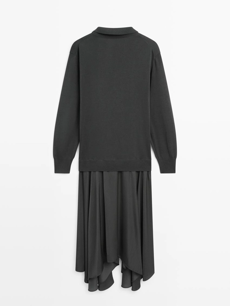 Платье-поло с контрастным вязаным верхом