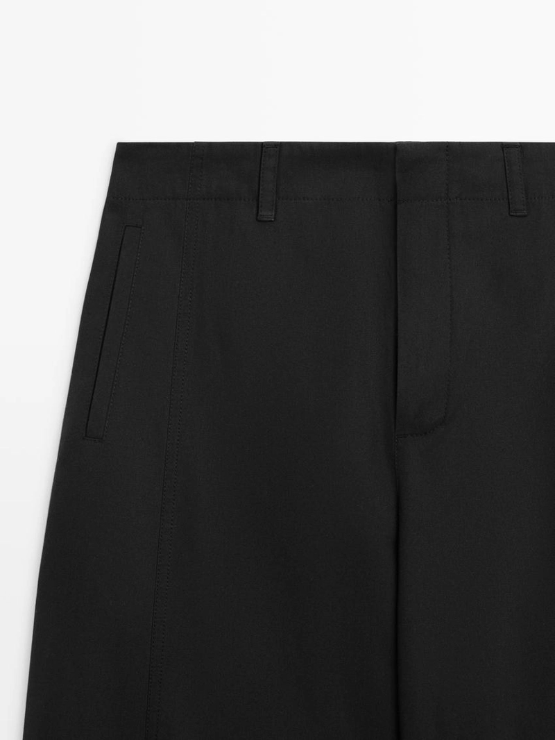 Брюки из хлопково-шелковой смеси с деталями на подоле