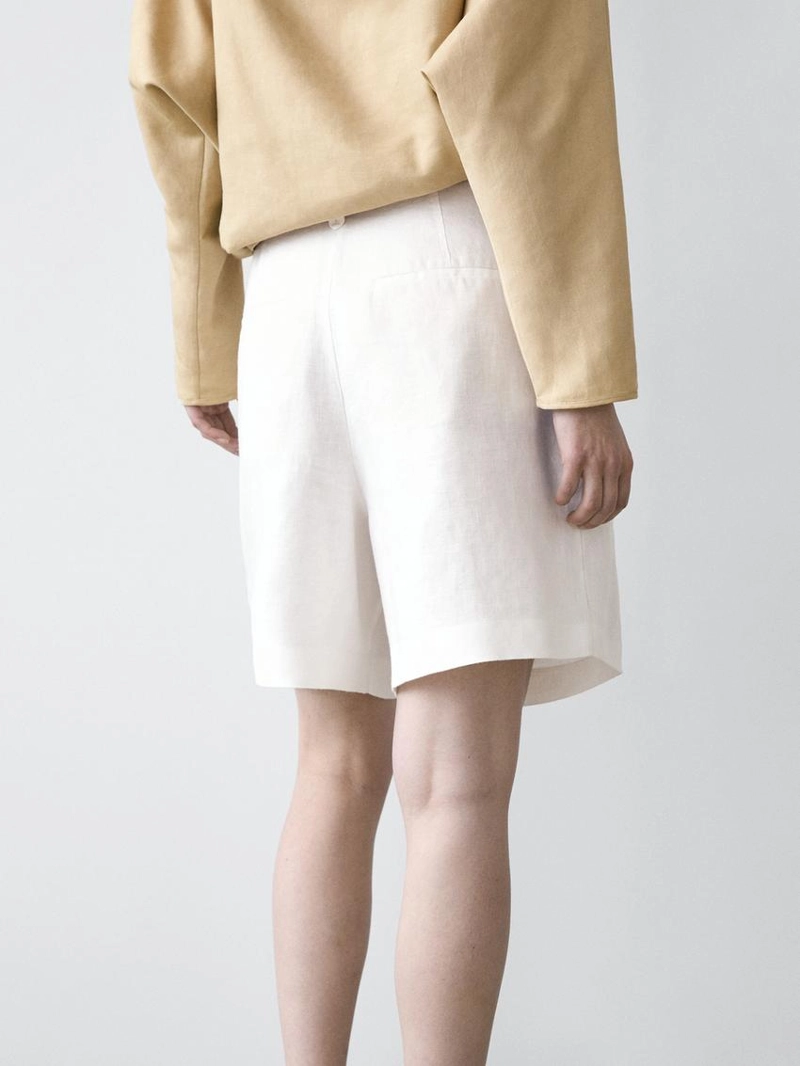 100% льняные короткие плиссированные бермуды