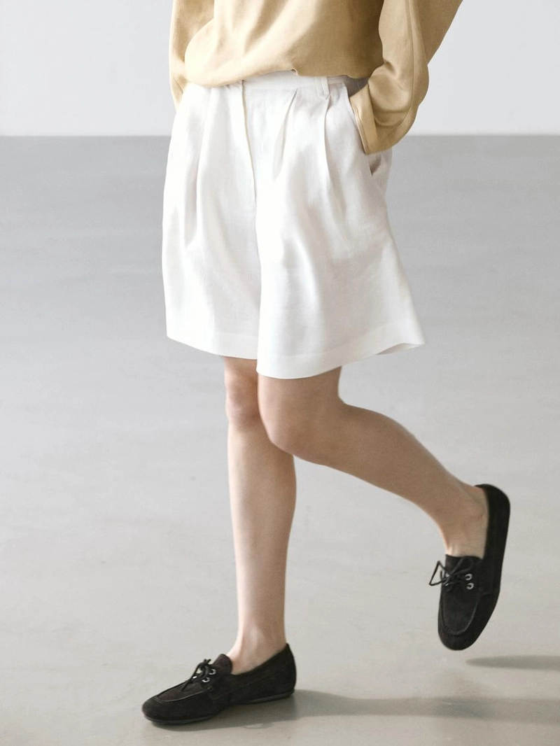 100% льняные короткие плиссированные бермуды