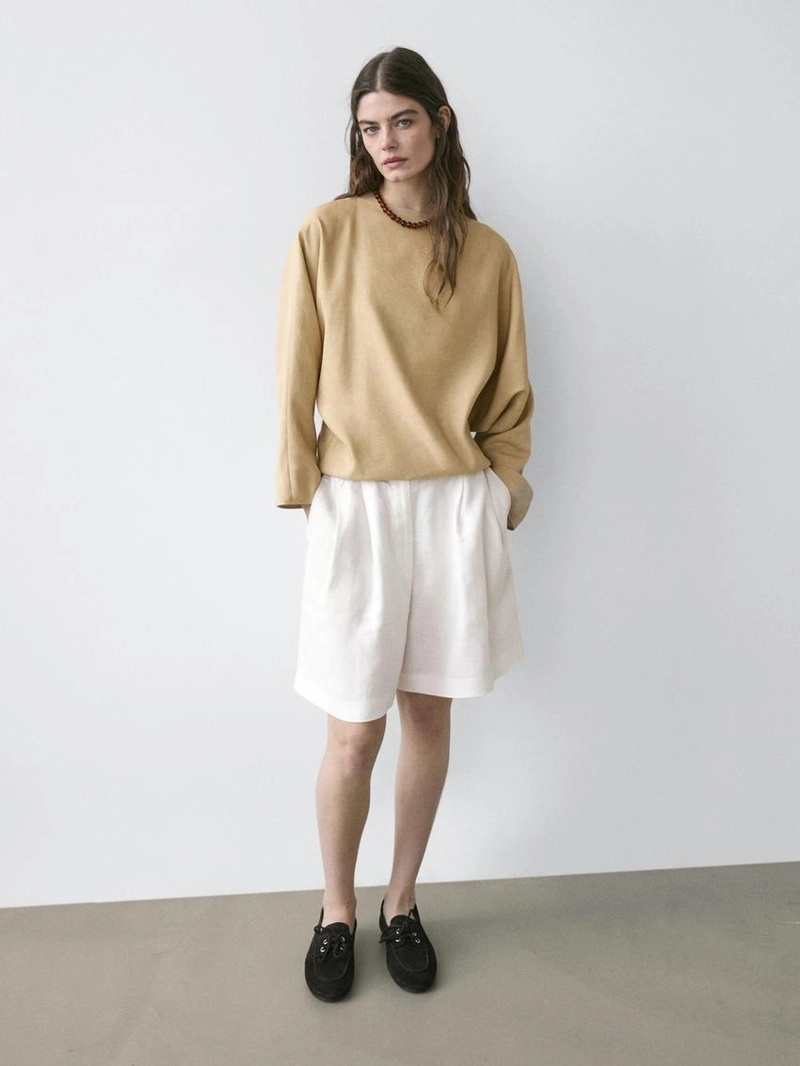 100% льняные короткие плиссированные бермуды