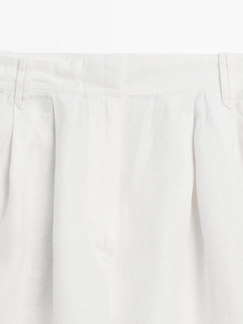 100% льняные короткие плиссированные бермуды