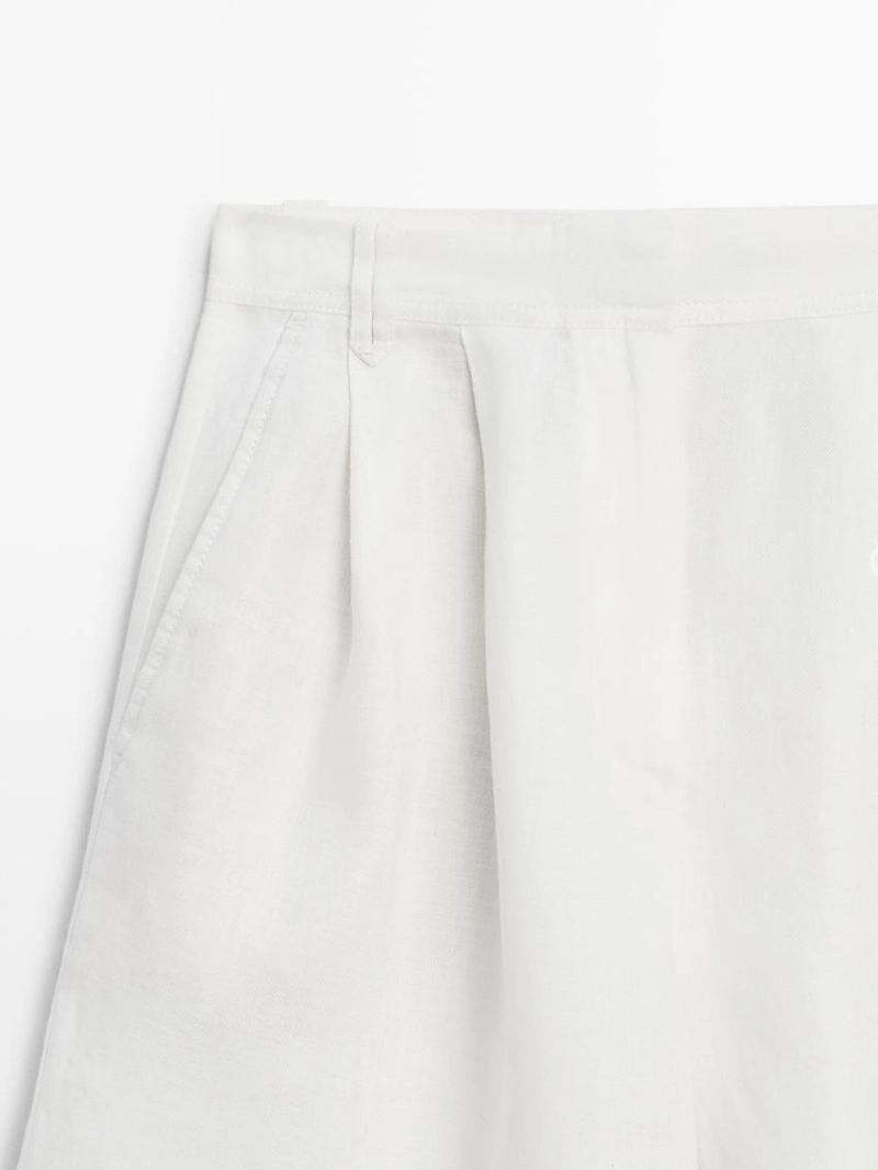 100% льняные короткие плиссированные бермуды