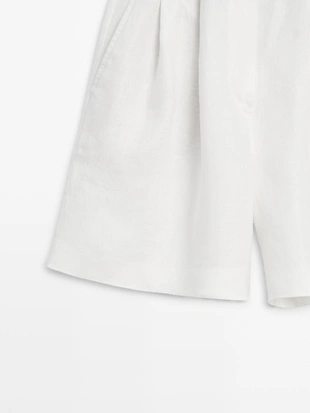 100% льняные короткие плиссированные бермуды- Заказать в России