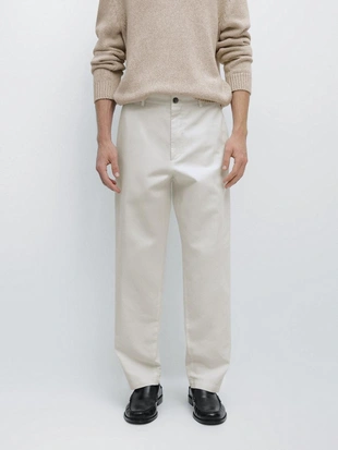 Off white|0136/011 - Massimo Dutti Брюки прямого кроя из смесового льна