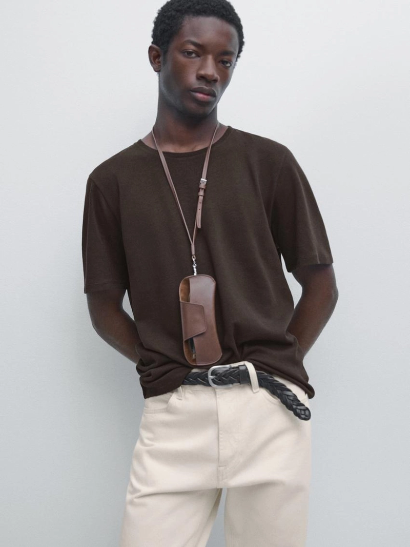 Футболка с коротким рукавом из льняно-хлопковой смеси