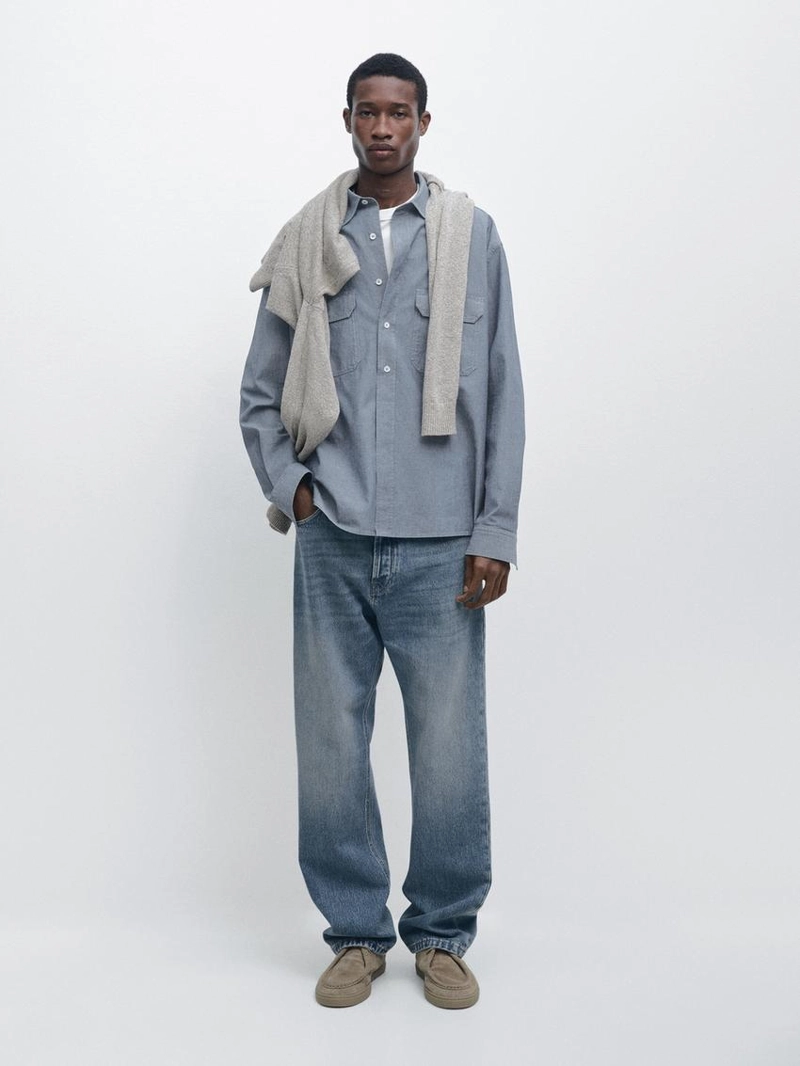 Рубашка regular fit джинсовая с карманами