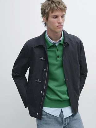 NAVY BLUE|3143/431 - Massimo Dutti Куртка из хлопкового смесового материала с застежкой на застежка-перекидку