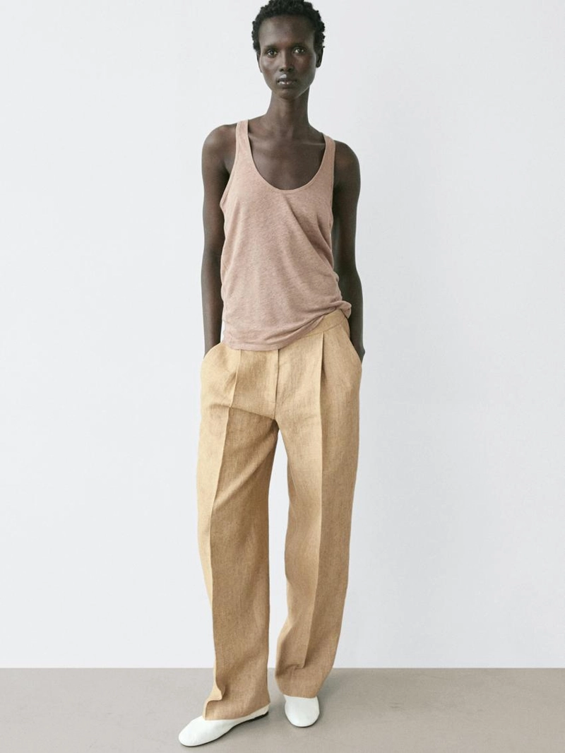 Брюки из льна с деталями вытачек