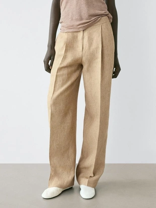 Брюки из льна с деталями вытачек- Заказать в России