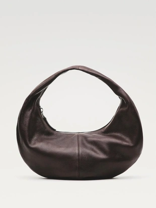 BROWN|6920/650 - Massimo Dutti Сумка полумесяц из кожи нубука среднего размера