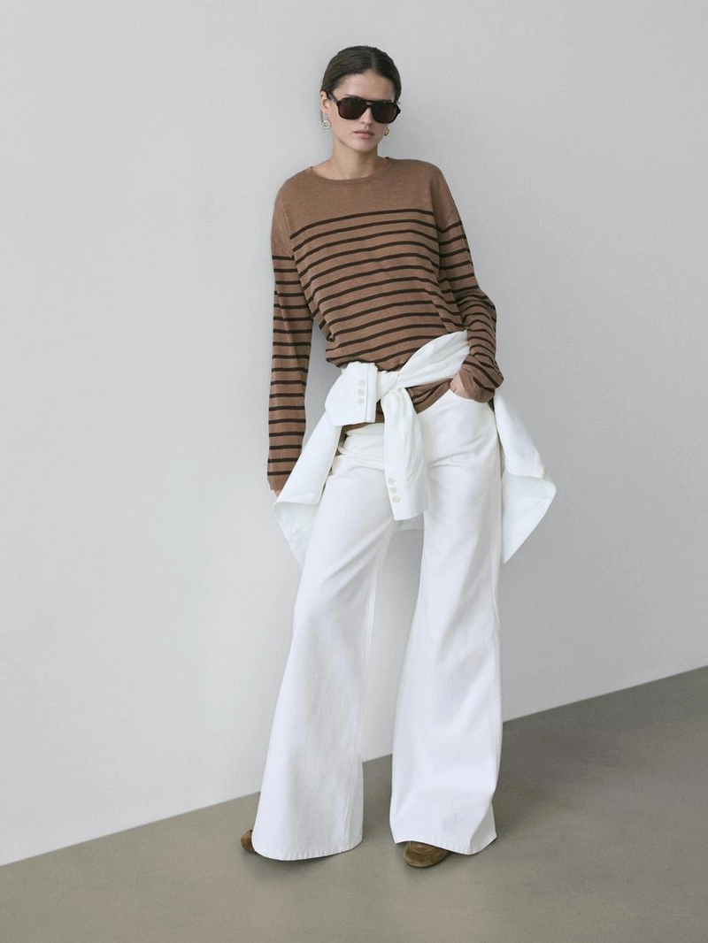 Футболка с длинным рукавом из хлопкового микса в полоску