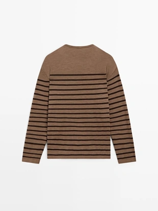 Футболка с длинным рукавом из хлопкового микса в полоску- Заказать в России