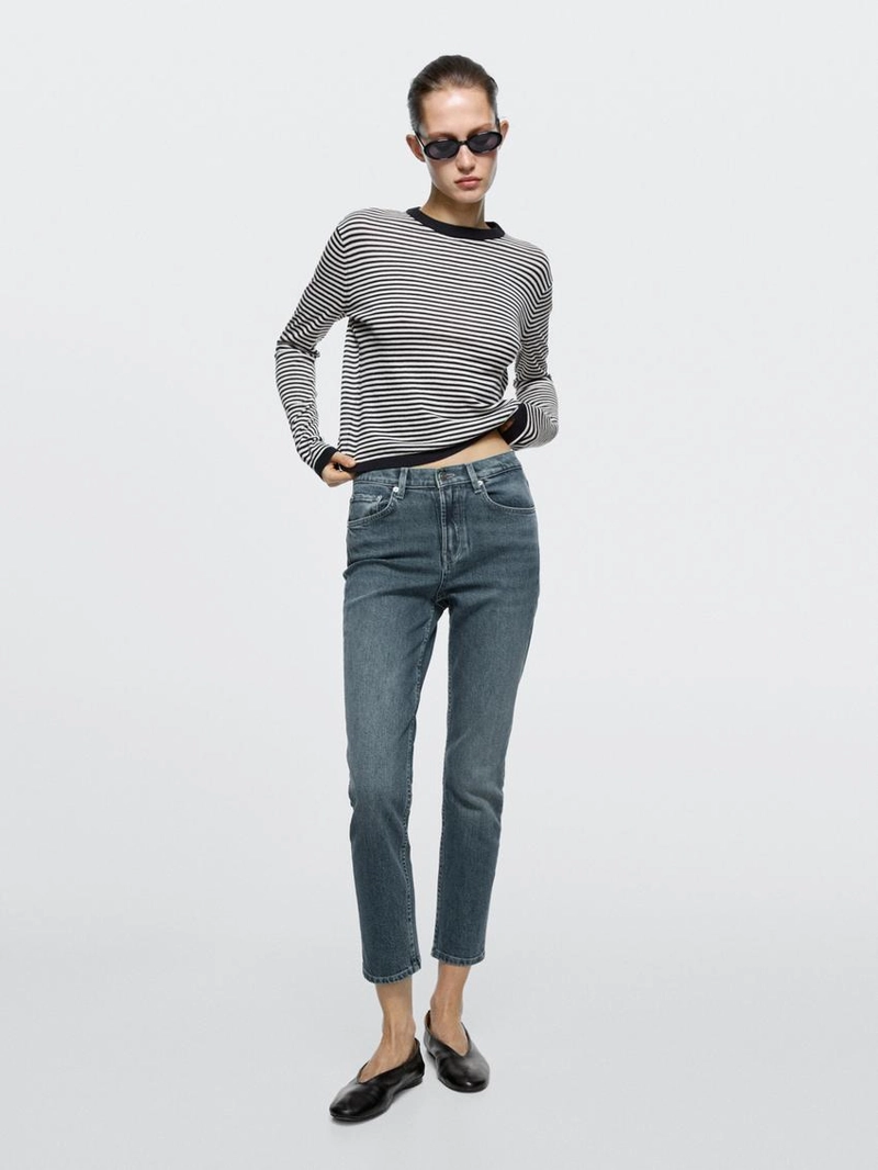 Джинсы с завышенной талией и узким покроем до середины ноги