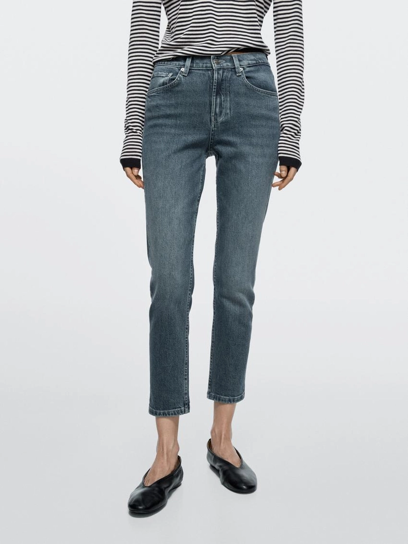 Джинсы с завышенной талией и узким покроем до середины ноги