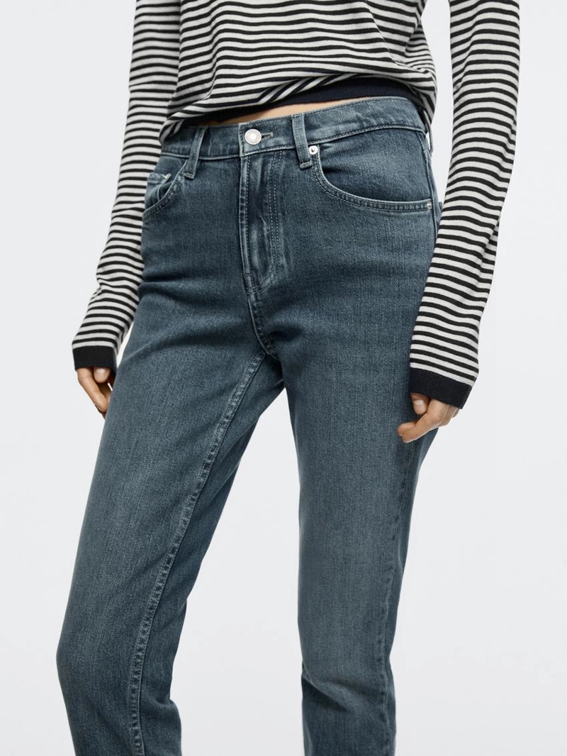 Джинсы с завышенной талией и узким покроем до середины ноги