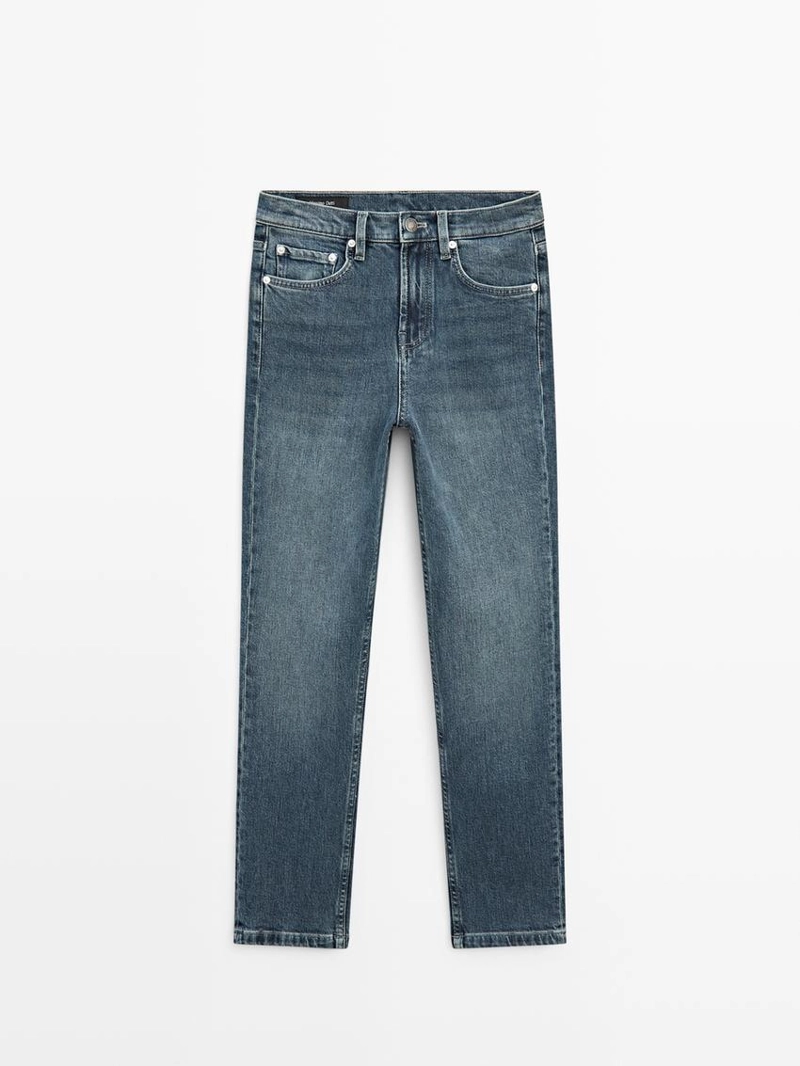 Джинсы с завышенной талией и узким покроем до середины ноги