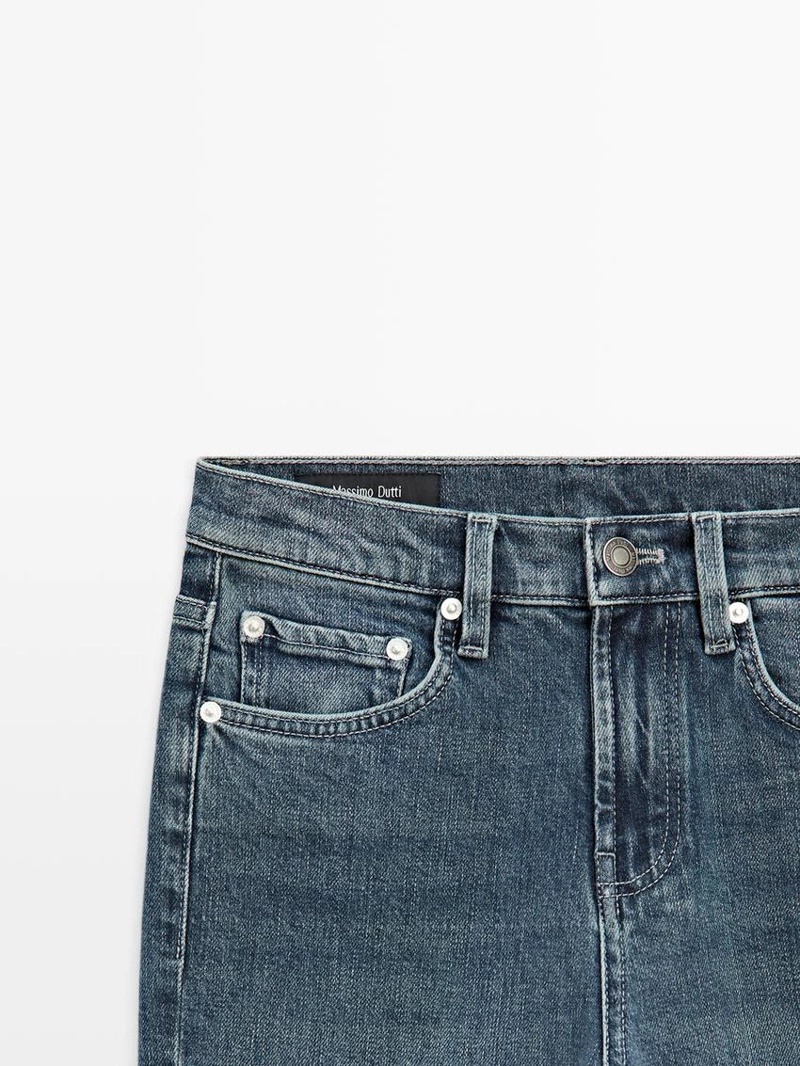 Джинсы с завышенной талией и узким покроем до середины ноги